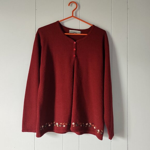 Contemporaine Red Embroidered Cardigan - Picture 1 of 8